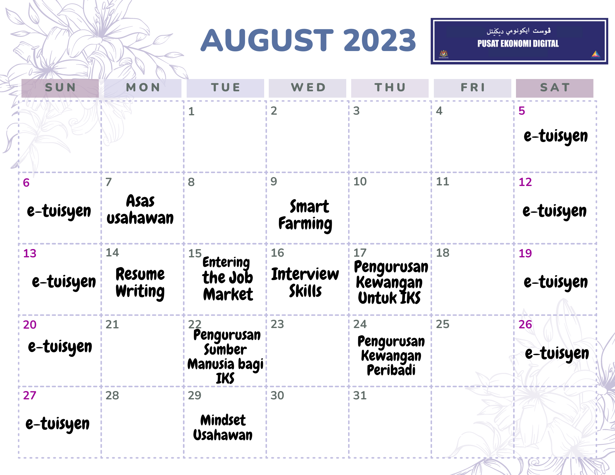 Jadual Aktiviti August 2023