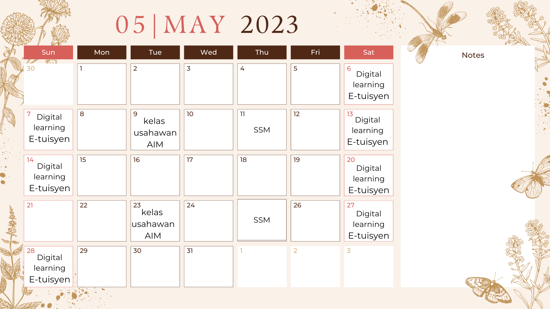 jadual aktivit  May 2023