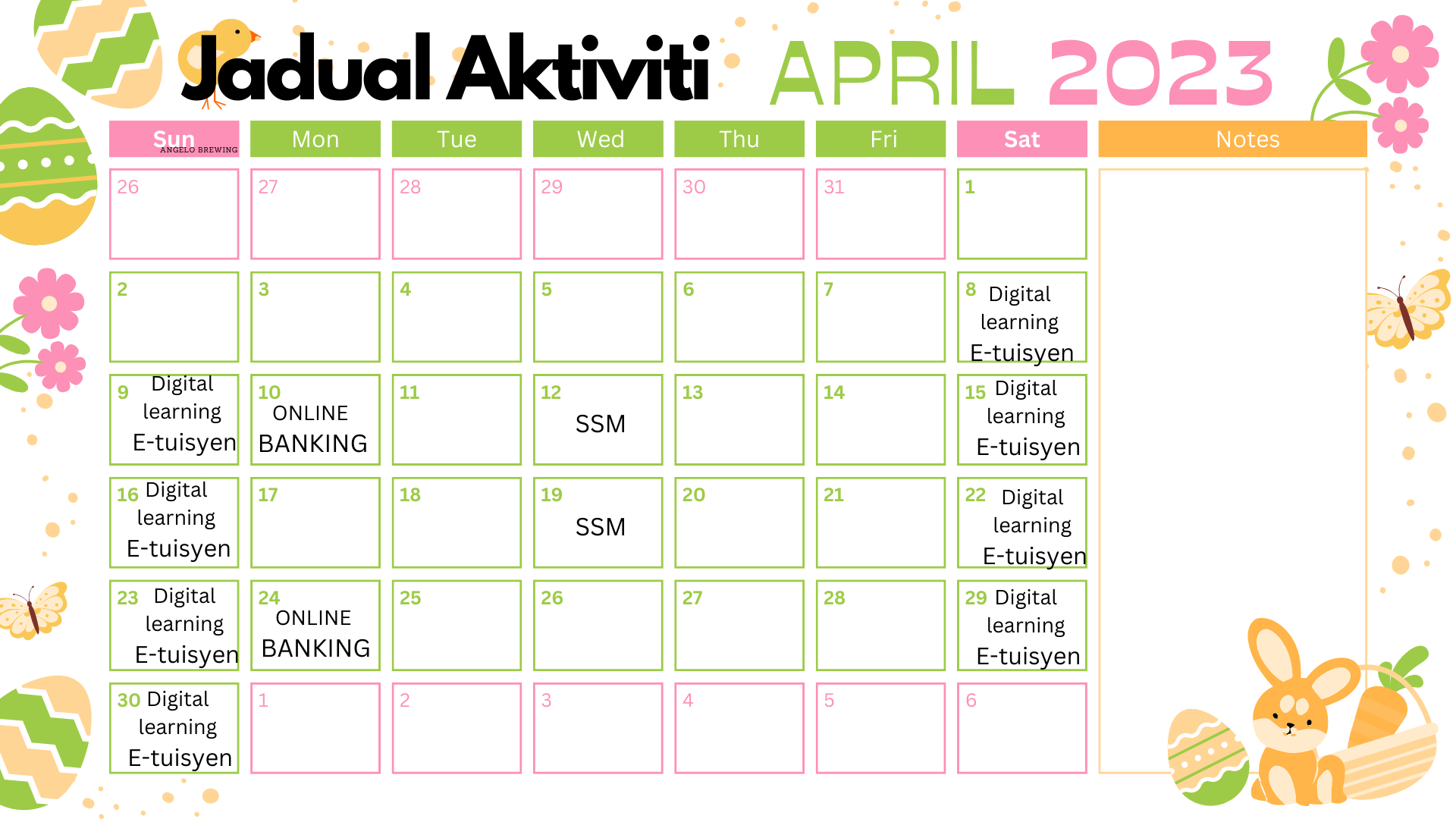 jadual aktiviti April 2023